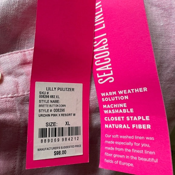 Lilly Pulitzer Briette Button down linen top Urchin Pink - Picture 2 of 3